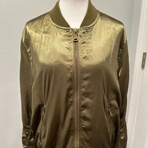 COTTON CANDY LA Olive Green Silky Bomber Jacket Womens MEDIUM Army Full Zip